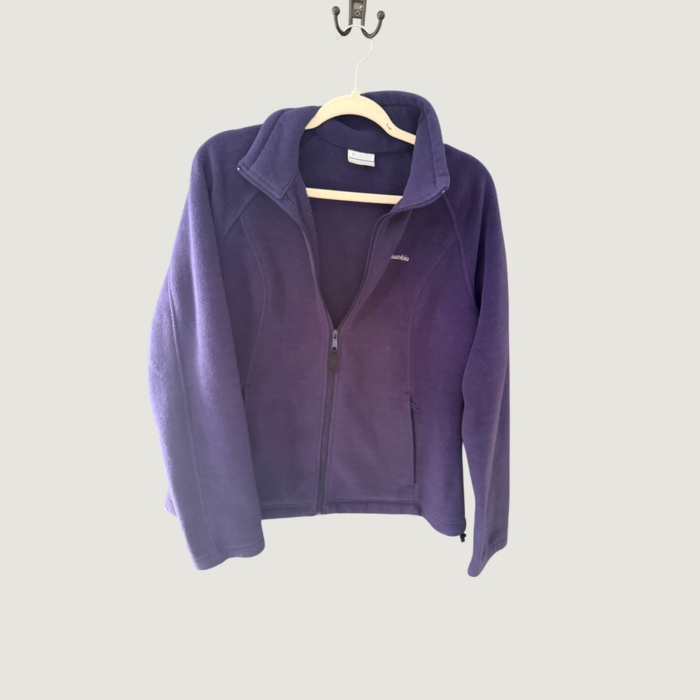 Columbia Womens Purple Full Zip Fleece Jacket XL Mock Neck Outdoor Layer